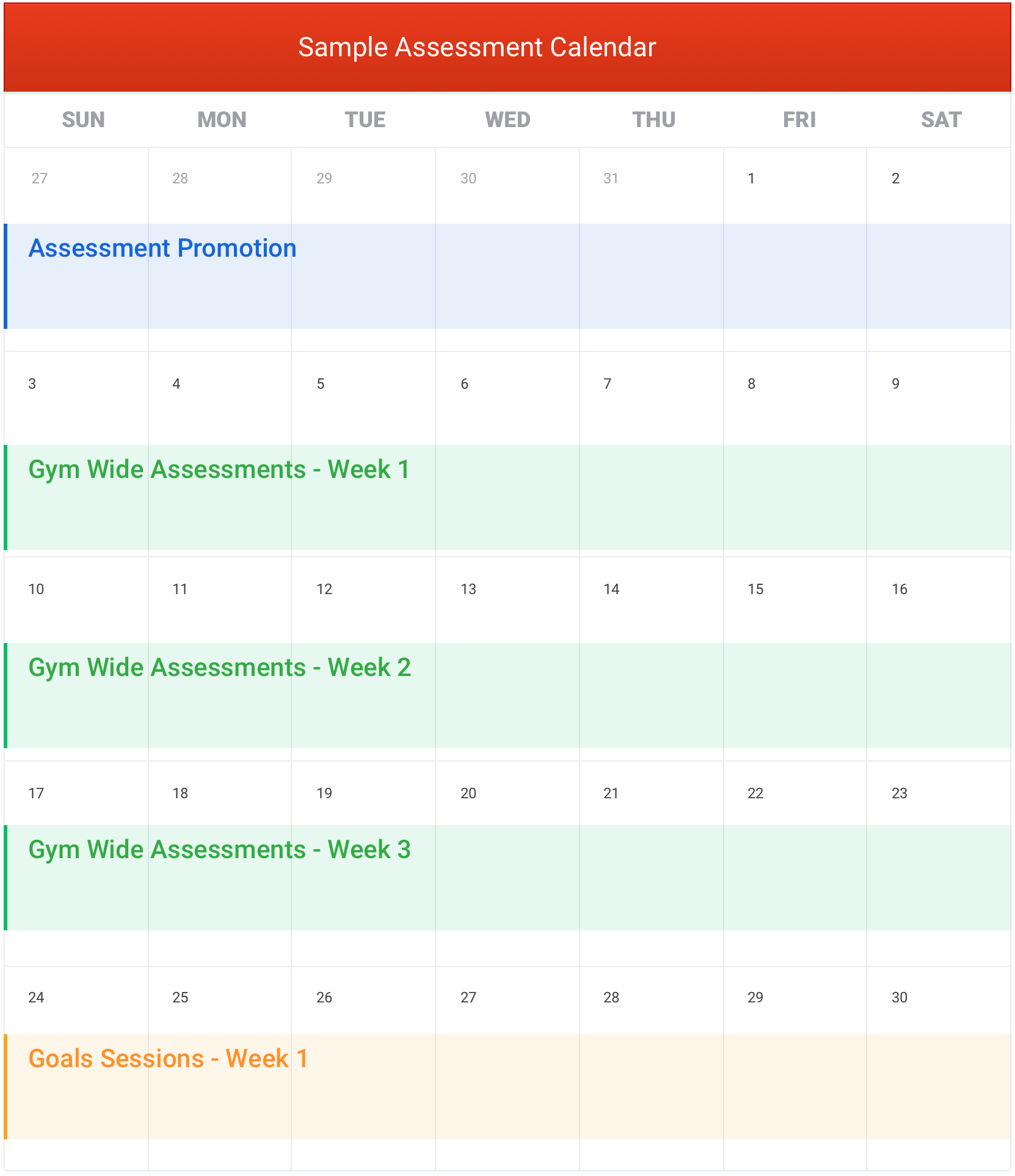 Sample Assessment Calendar